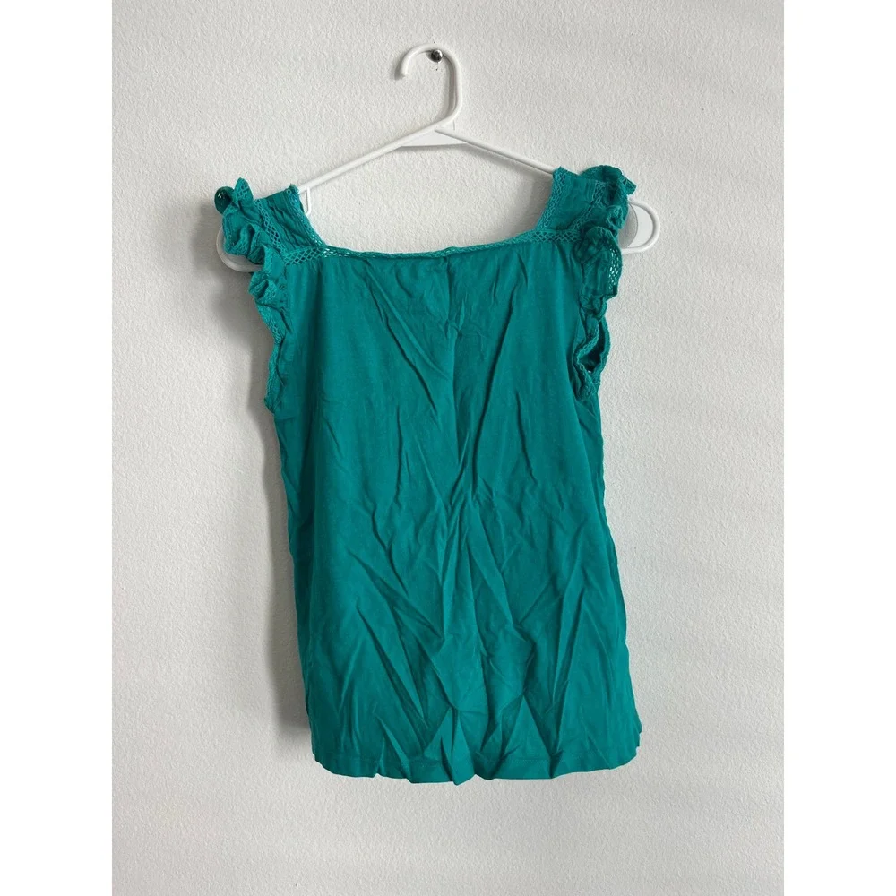 Loft Teal Green Crochet Lace Pintuck Ruffle Sleeve Blouse Top XXSP - Picture 4 of 4